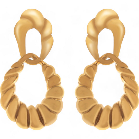 Gold Tone Twisted Hoop Earrings with Sculptural Detail