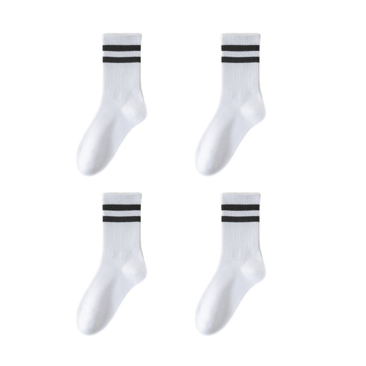 4-Pack Sporty Crew Socks with Double White Stripes Moisture-Wicking Ribbed Design