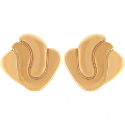 Gold Tone Sculptural Swirl Stud Earrings Bold Modern Design