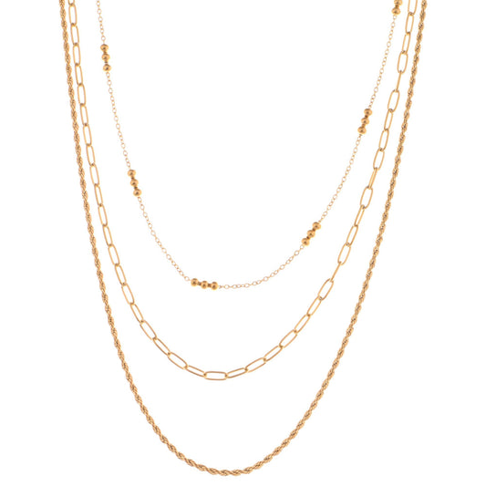 Layered Chain Necklace with Textured and Beaded Details