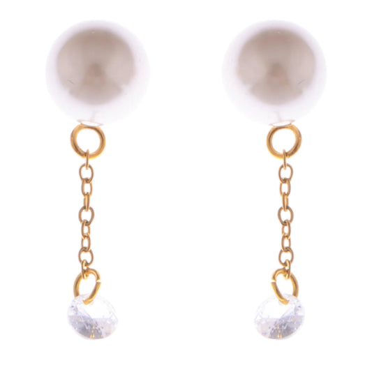 Teardrop Crystal and Pearl Dangle Earrings with Delicate Chain