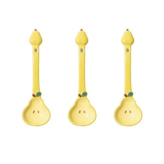 Apple Shaped Ceramic Reusable Spoon Set with Hanging Handle Design 3 Piece Set