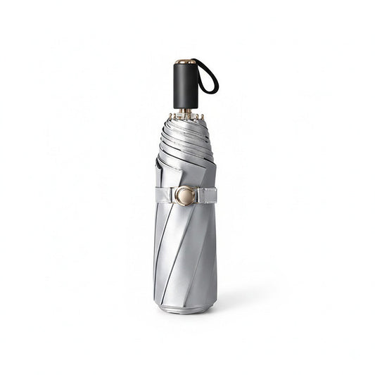 Compact Folding Umbrella with Two Tone Canopy Wind Resistant Frame and Wrist Strap Handle
