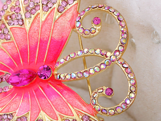 Pink Big Butterfly Asymmetrical Tail Wings Brooch Pin