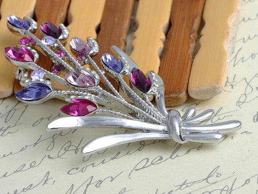 Swarovski Crystal Rose Floral Bunch of Brances Silvery Brooch