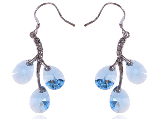 Swarovski Crystal Element Silver Blue Teardrop Vine Fish Hook Dangle Earrings
