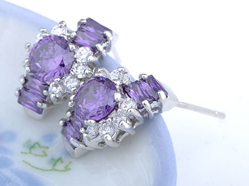 Element Silver Purple Floral Time Watch Band Stud Earrings