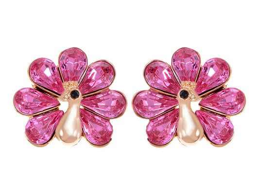 Swarovski Crystal Hot Fuchsia Pink Teardrop Peacock Stud Post Earrings