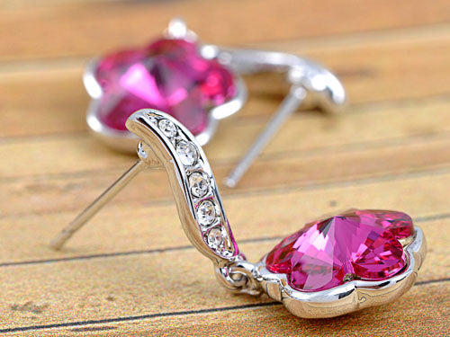 Swarovski Crystal Element Silver Violet Purple Floral Flower Stud Earrings