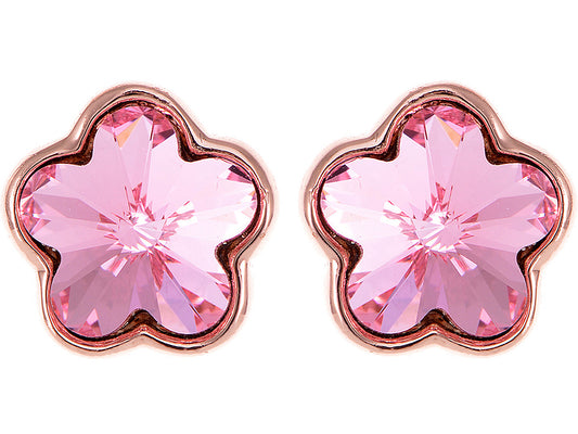 Swarovski Crystal Rose Pink Cherry Blossom Flower Stud Earrings