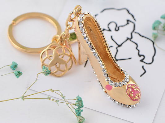 Pink Enamel Gold Stilleto Heel Shoe Keychain