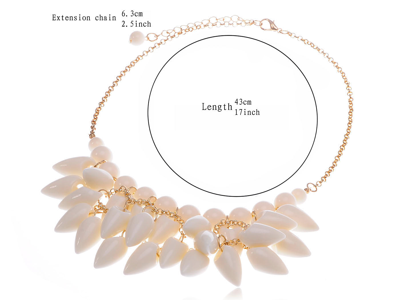 Shell Like Tooth Cluster Dangling Gold Collar Bib Statement Necklace