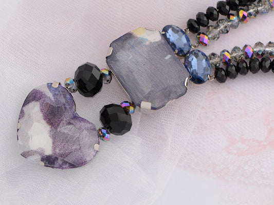 Neon Light 1980 Disco Fabric Overlay Heart Love Long Necklace