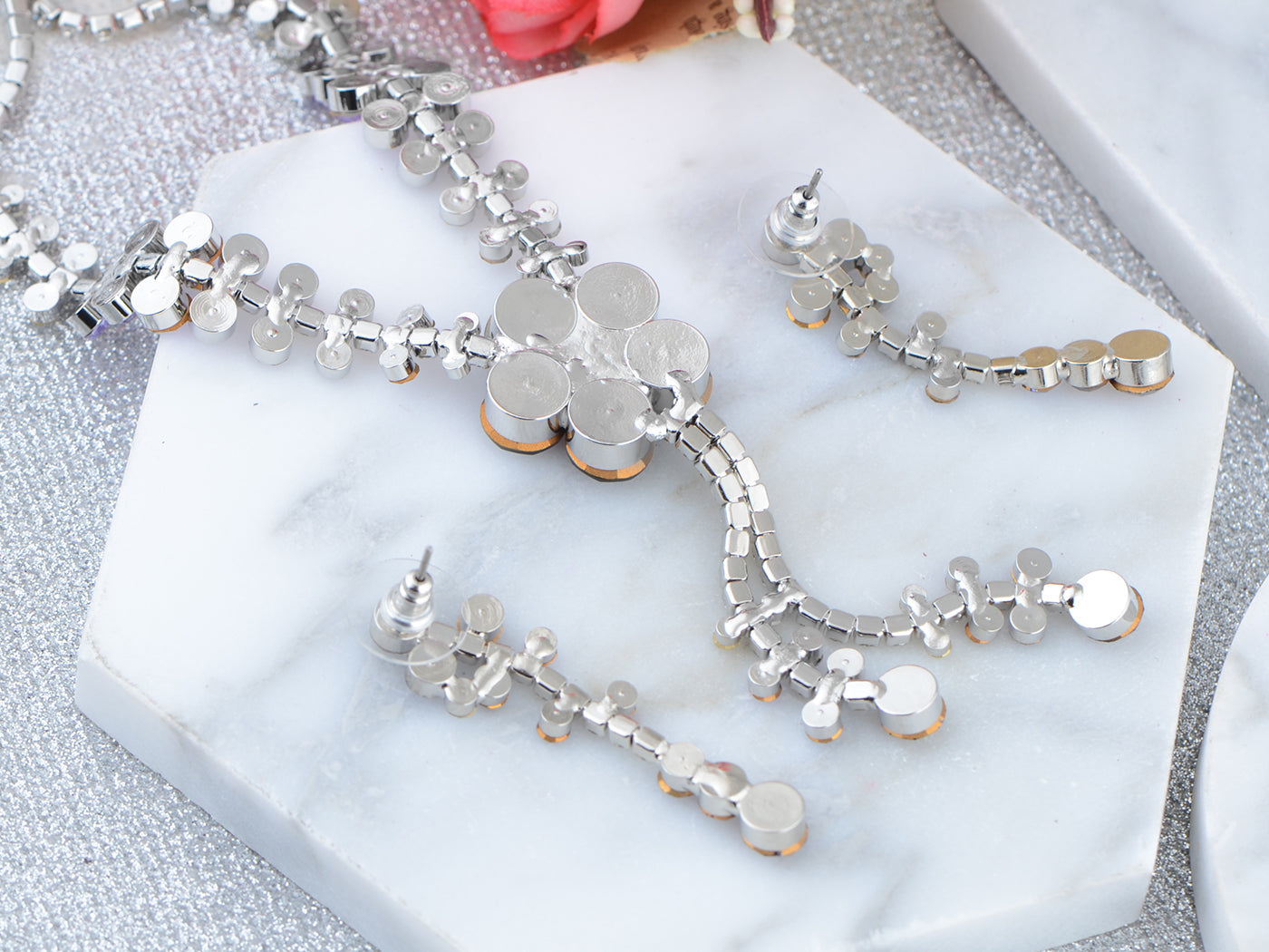 Swarovski Crystal Deate Blue Amethyst Butterfly Dangle Necklace Earring Set (Purple 1)