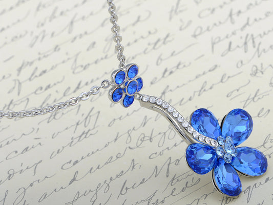 Swarovski Crystal Sapphire Solo Daisy Dangling Big Flower Element Necklace