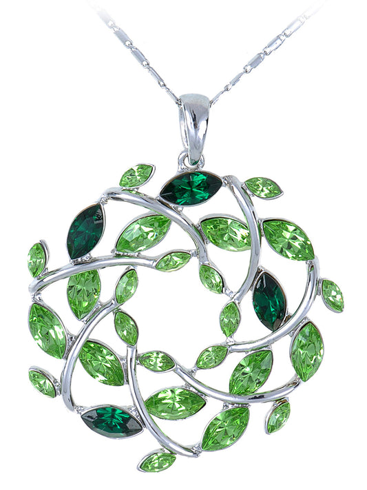 Emerald Colored Gemss Christmas Leaf Wreath Pendant Necklace