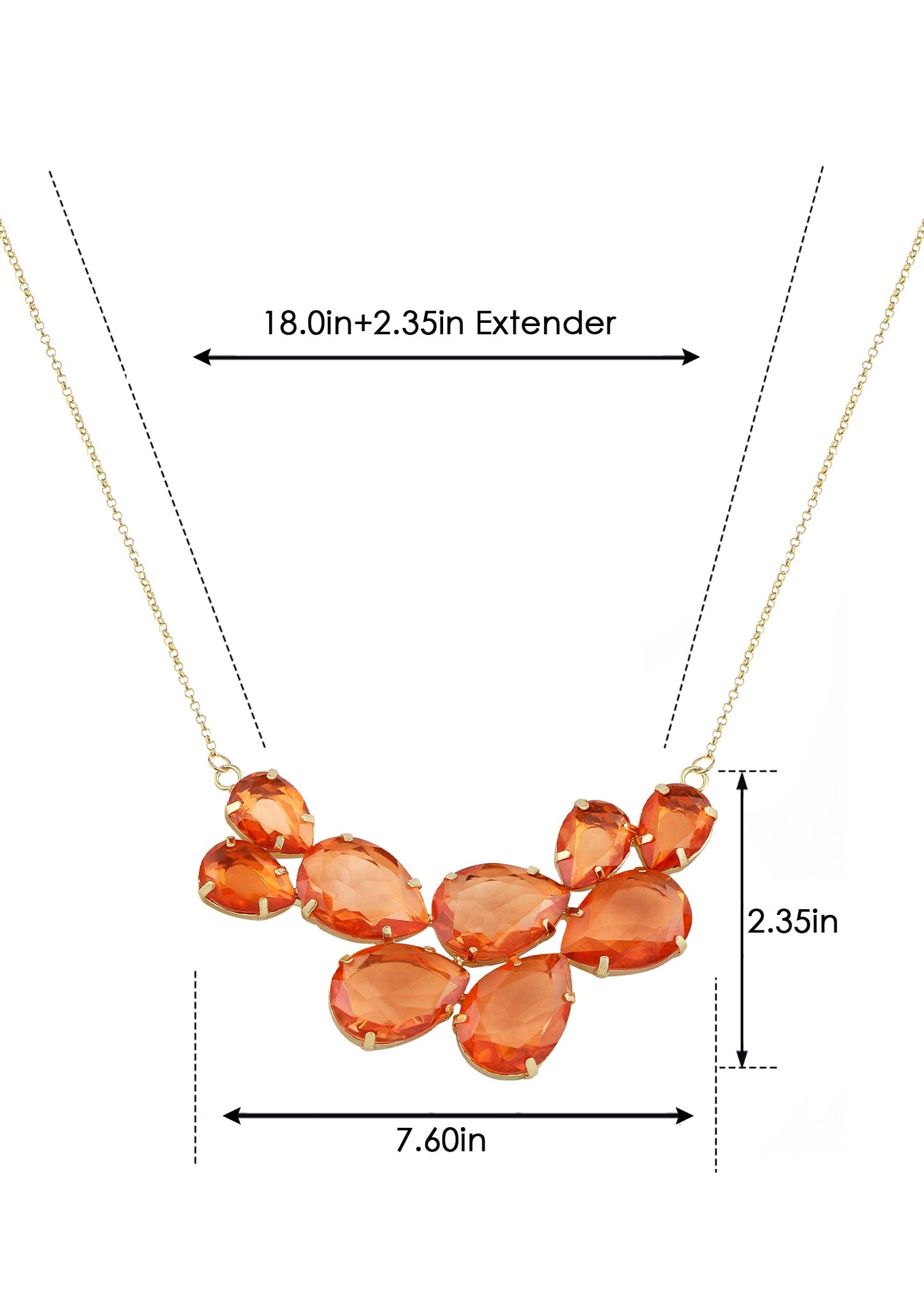 Rose Gold Champagne Teardrop Cluster Statement Bib Pendant Necklace