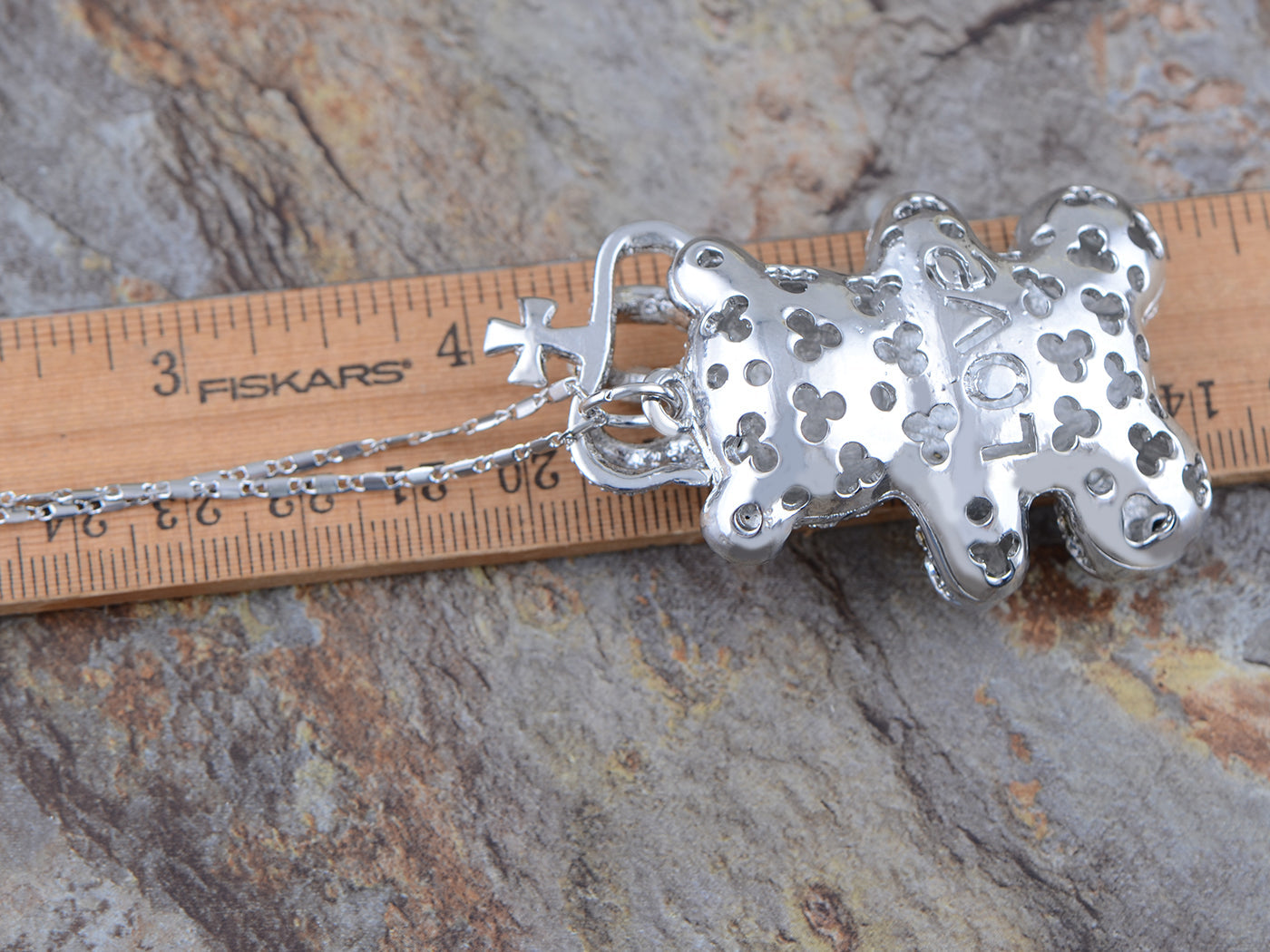 Swarovski Crystal Silver Elements King Teddy Bear Necklace
