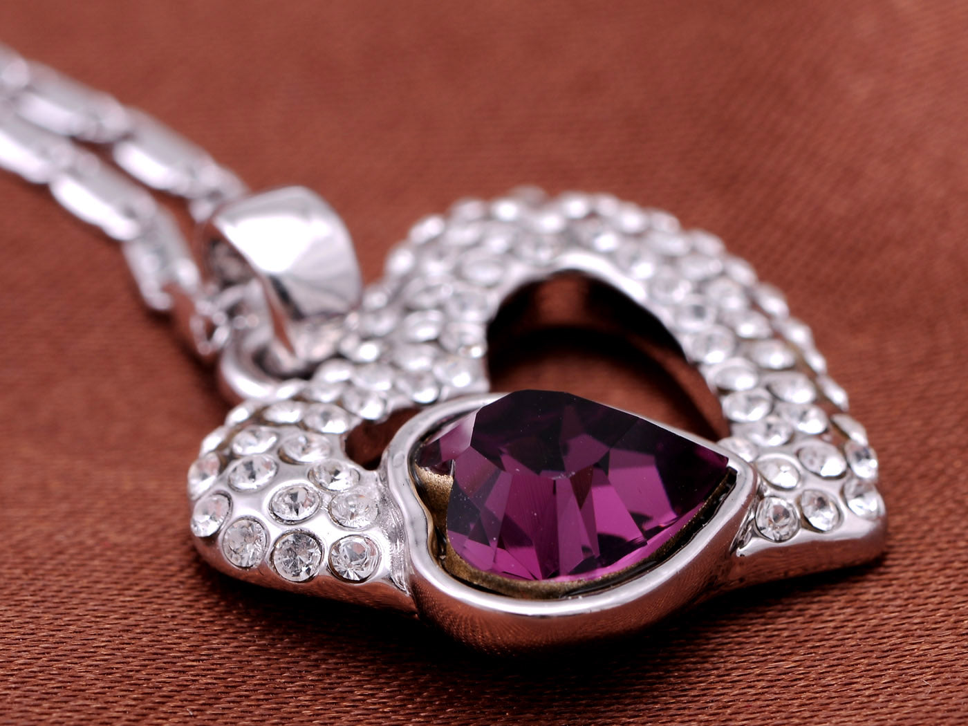 Swarovski Crystal Light Peach Smoked Topaz Double Hearts Fruit Element Necklace