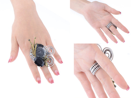 Handcraft Abstract Artist Art Flower Mesh Wire Swirl Loop Leaf Jet Ring