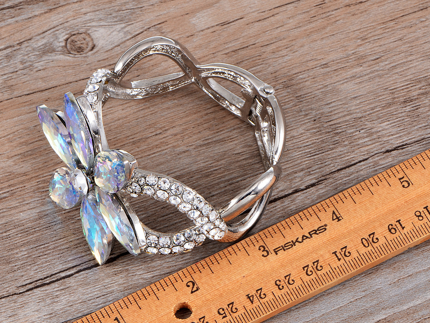 Floral Twist Big Aurora Borealis Flower Statement Bangle Cuff Bracelet