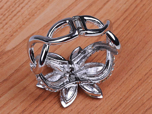 Floral Twist Big Aurora Borealis Flower Statement Bangle Cuff Bracelet
