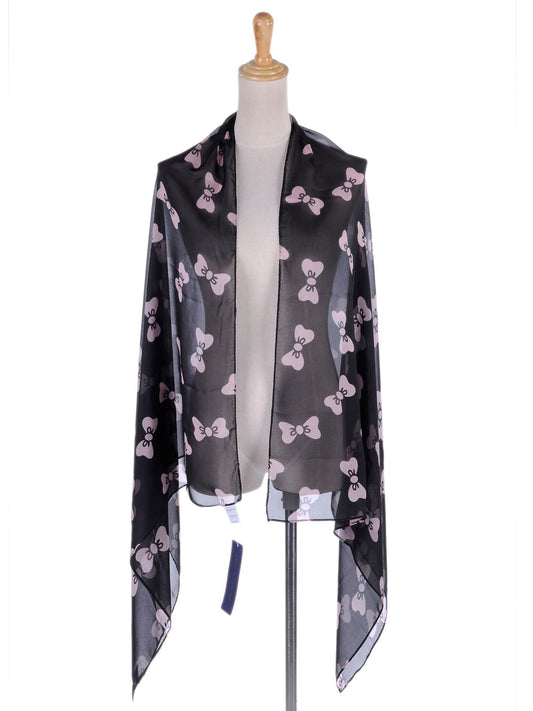 Retro Black And Pink Ribbon Bow Semi Sheer Scarf