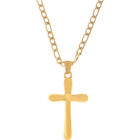 Gold Tone Cross Pendant Necklace with Chunky Chain Modern Religious Style