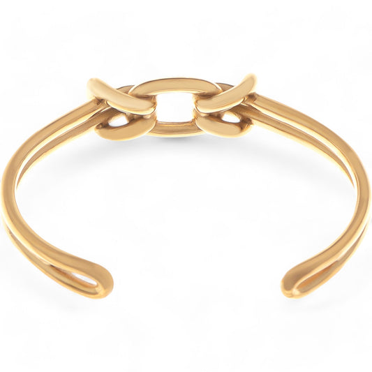 Gold Tone Chain Link Open Cuff Bracelet Minimalist Modern Style