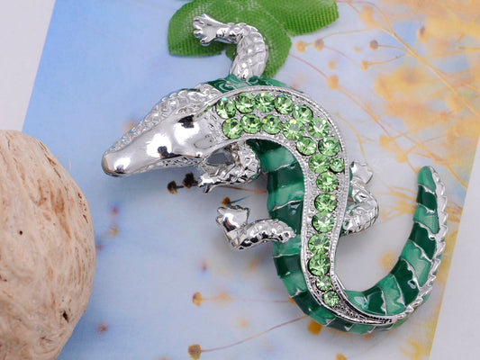 Green Crawling Alligator Crocodile Reptile Body Brooch Pin
