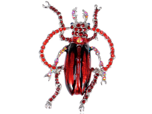 Handpainted Enamel Ruby Red Color Beetle Insect Bug Lapel Pin Brooch