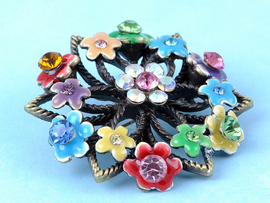 Rainbow Enamel Flower Floral Wreath Brooch Pin