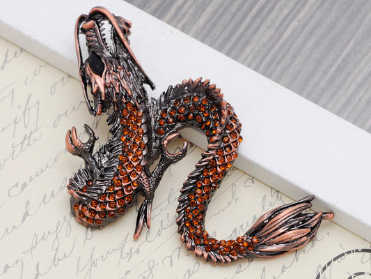 Gun Topaz Colored Antique Dragon Brooch Pin