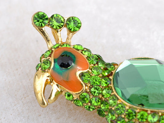 Green Enamel Tropical Parrot Bird Brooch Pin