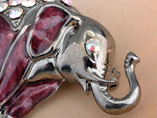 Nickel Iridescent Pearlescent Maroon Elephant Brooch Pin