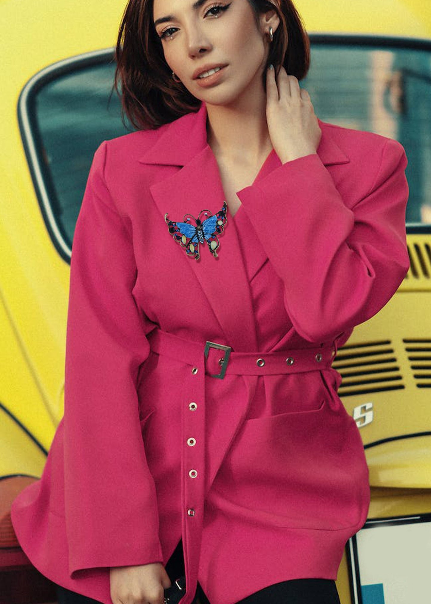 Antique Green Enamel Opal Butterfly Insect Brooch Pin