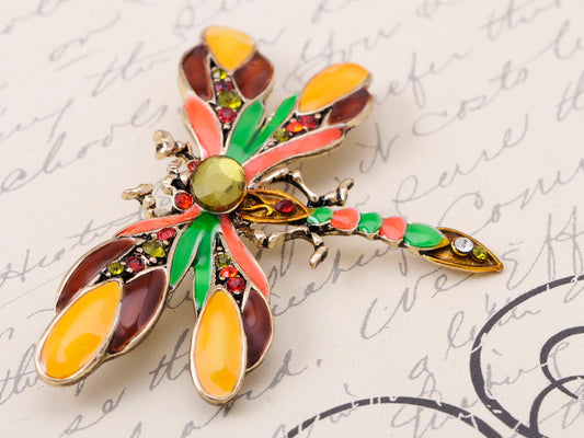 Design Colorful Enamel Dragonfly Red Green Insect Pin Brooch