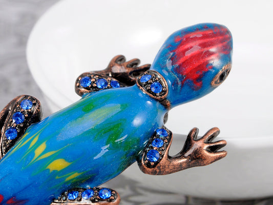 Incredible Enamel Body Sapphire Lizard Reptile Pin Able Brooch
