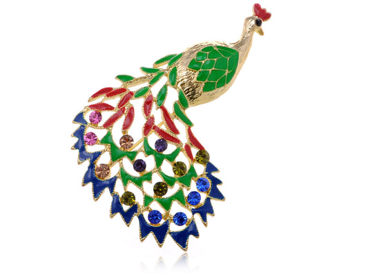Gold Multicolored Peacock Bird Brooch Pin