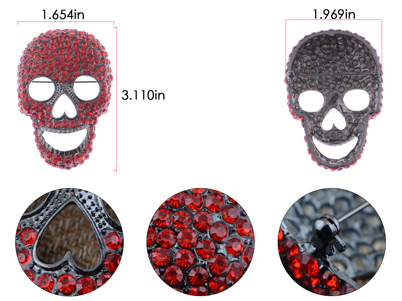 Gun Black Colored Big Skull Head Face Brooch Pin