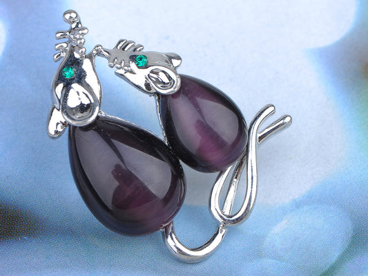 Mice Family Czech Black Enamel Body Pin Brooch