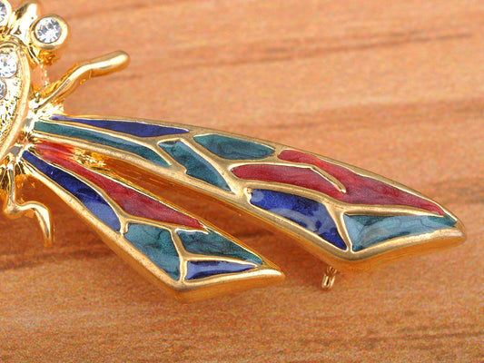 Pearlescent Red Blue Green Dragonfly Brooch Pin