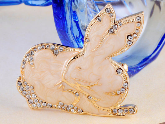 Gold Blush Rabbit Bunny Hare Brooch Pin