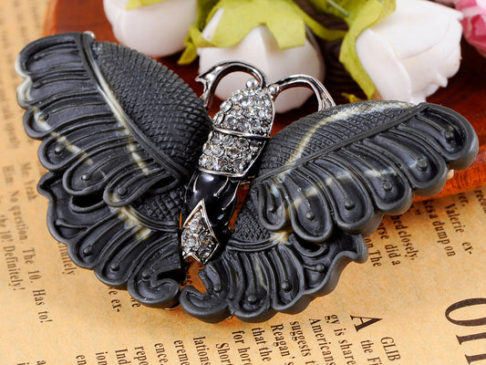 Abstract Stripe Enamel Matte Black Butterfly Insect Brooch Pin