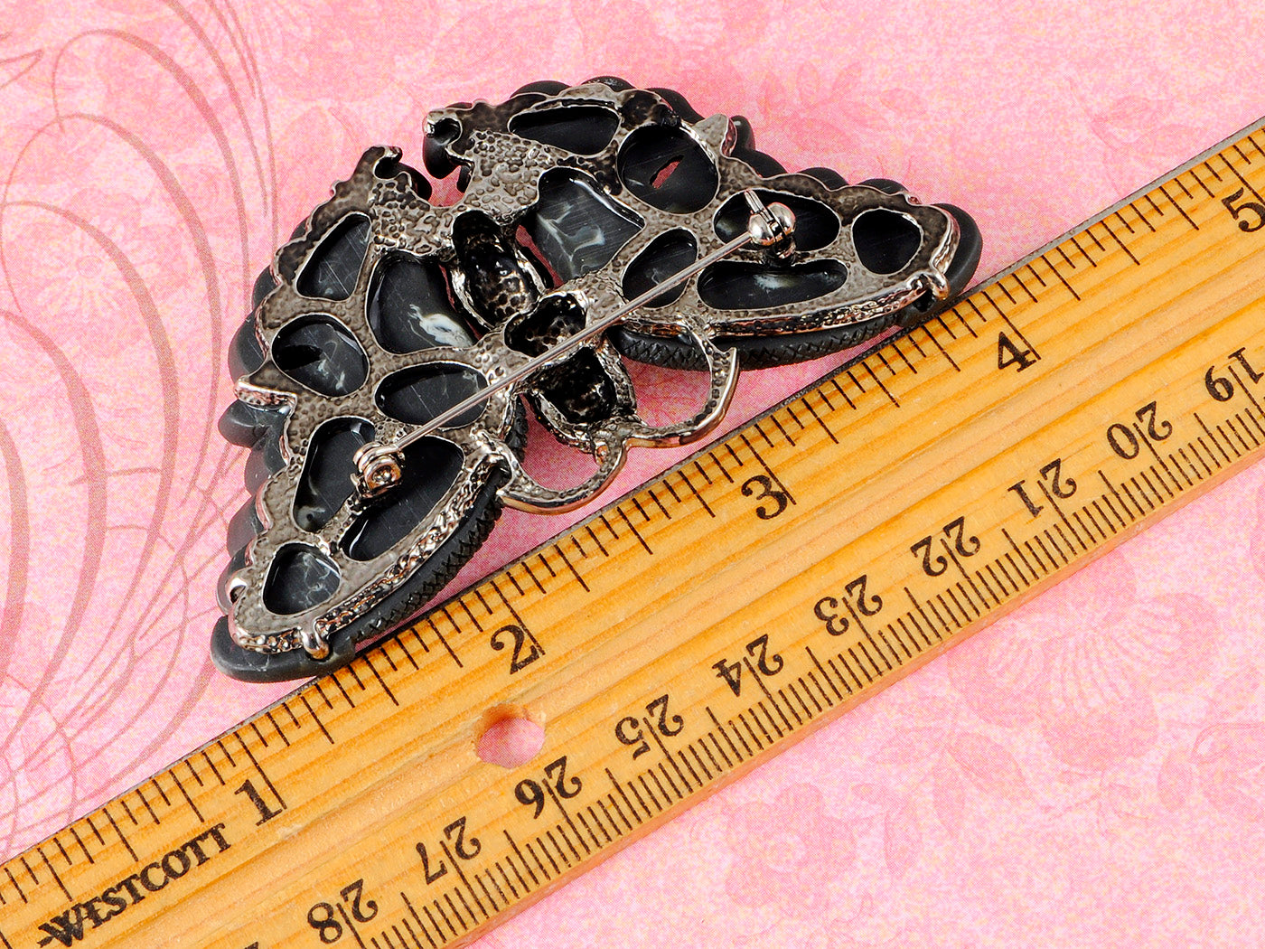 Abstract Stripe Enamel Matte Black Butterfly Insect Brooch Pin