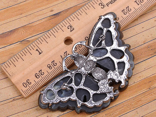 Abstract Stripe Enamel Matte Black Butterfly Insect Brooch Pin