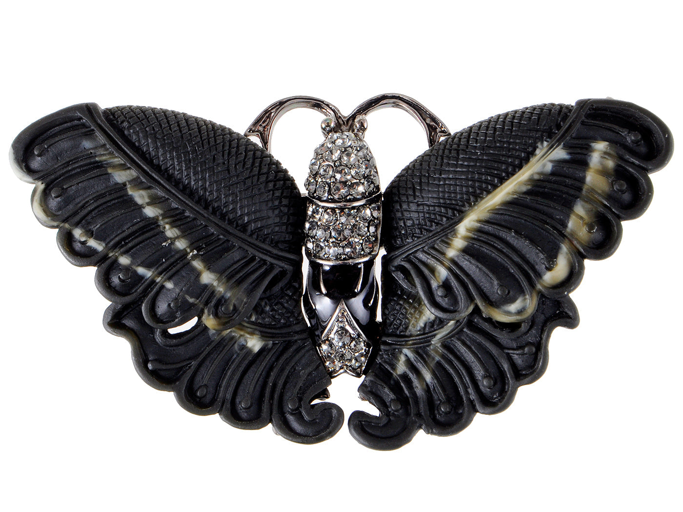 Abstract Stripe Enamel Matte Black Butterfly Insect Brooch Pin