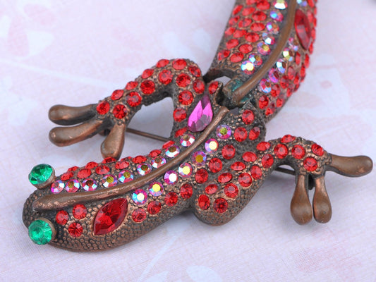 Gun Shine Ruby Lizard Gecko Animal Brooch Pin