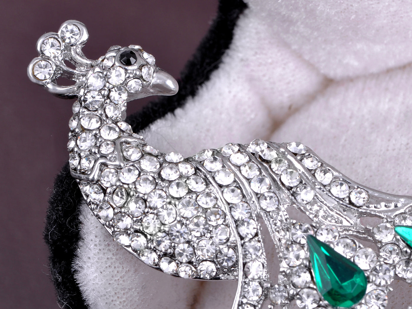 Silver Shine Green Peacock Bird Brooch Pin