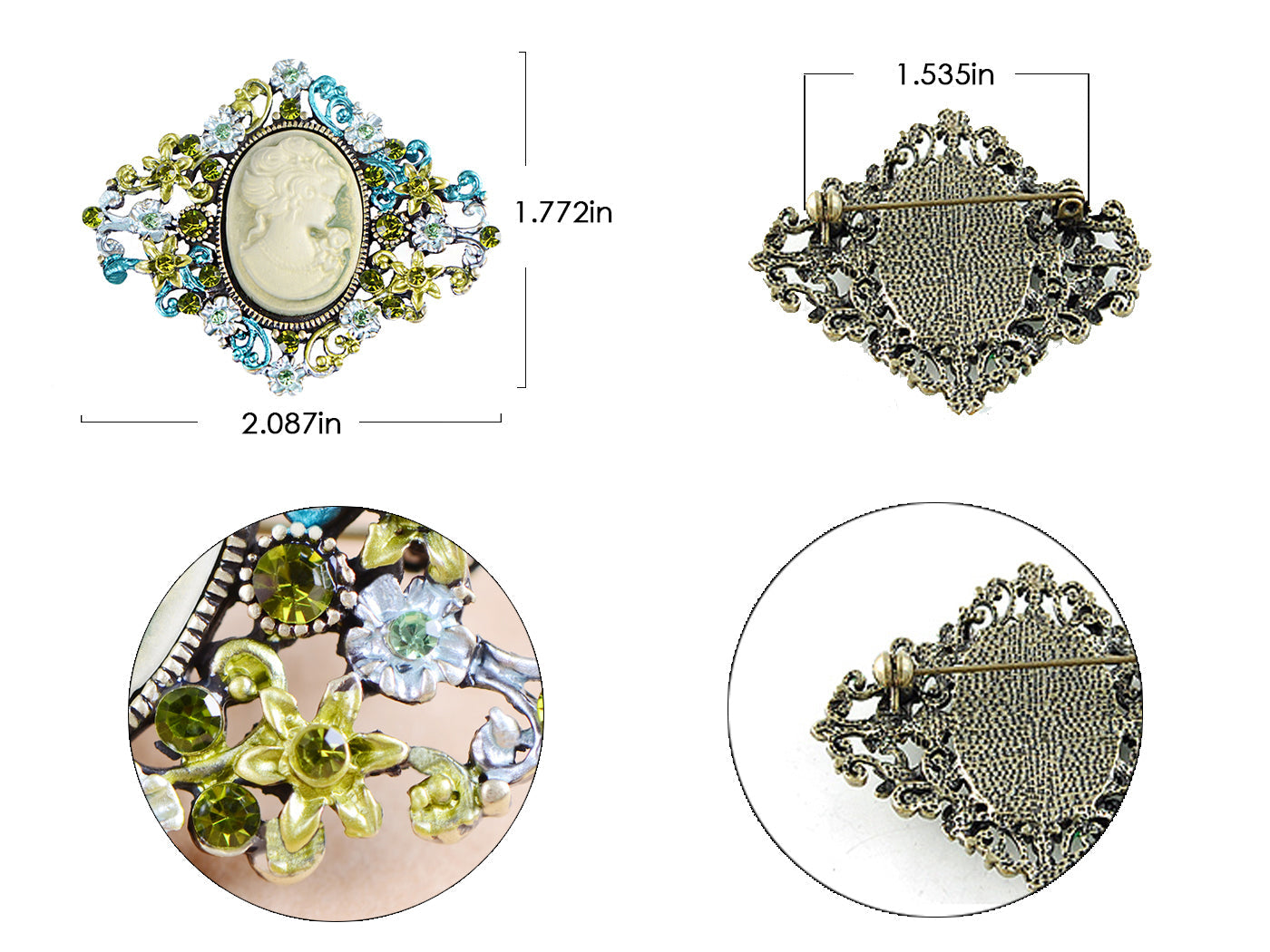 Diamond Shape Cameo Able Antique Brooch Pin